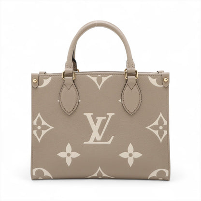 Second hand Louis Vuitton Onthego PM Calfskin Grained Leather Empreinte Tote Shoulder Bag Beige - Tabita Bags