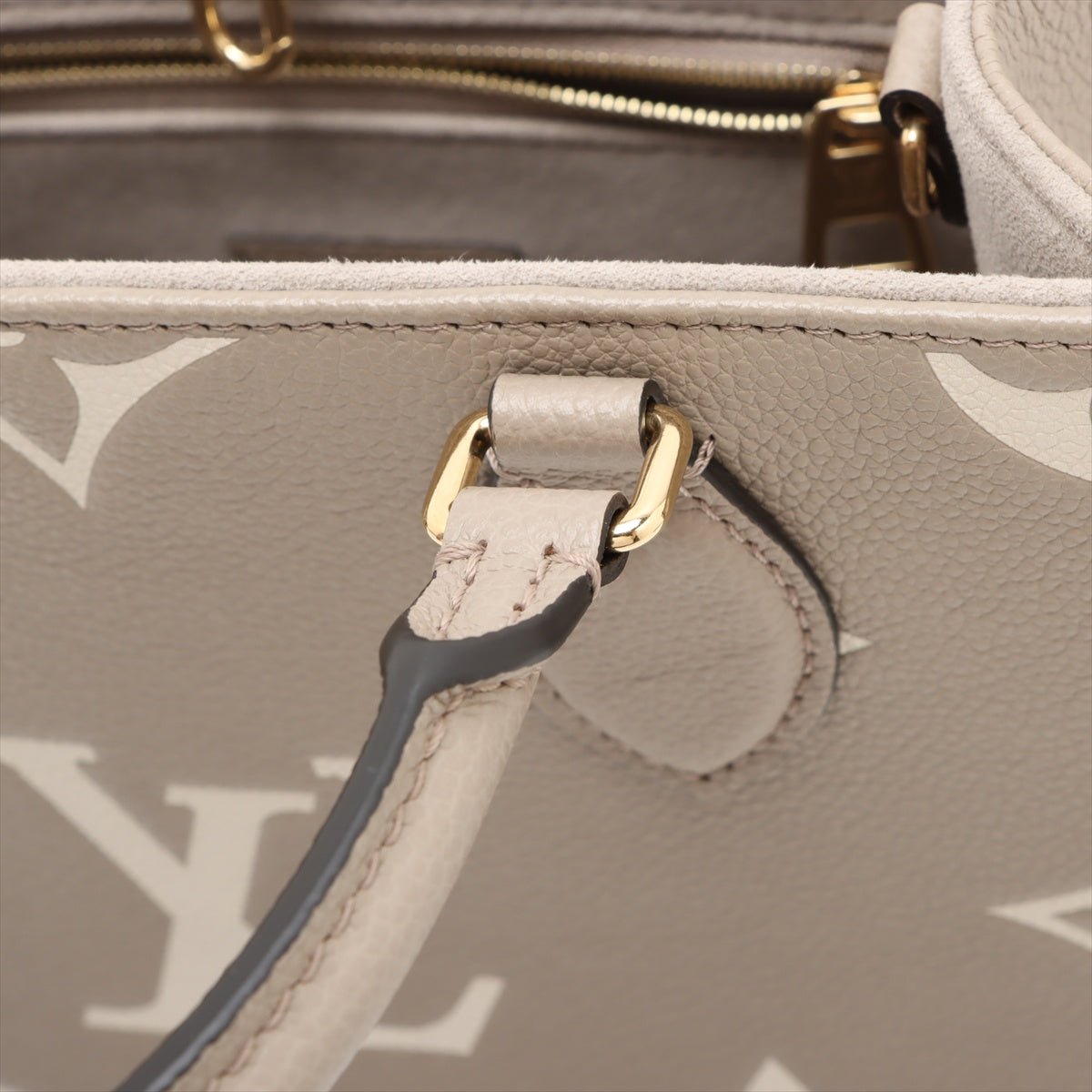 Second hand Louis Vuitton Onthego PM Calfskin Grained Leather Empreinte Tote Shoulder Bag Beige - Tabita Bags