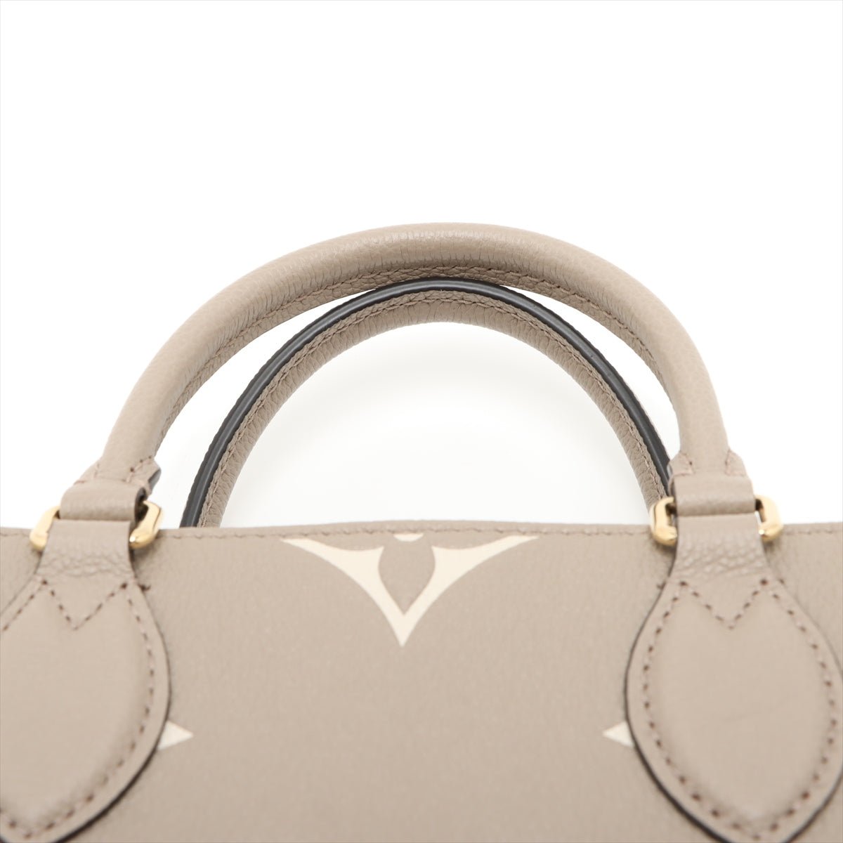 Second hand Louis Vuitton Onthego PM Calfskin Grained Leather Empreinte Tote Shoulder Bag Beige - Tabita Bags