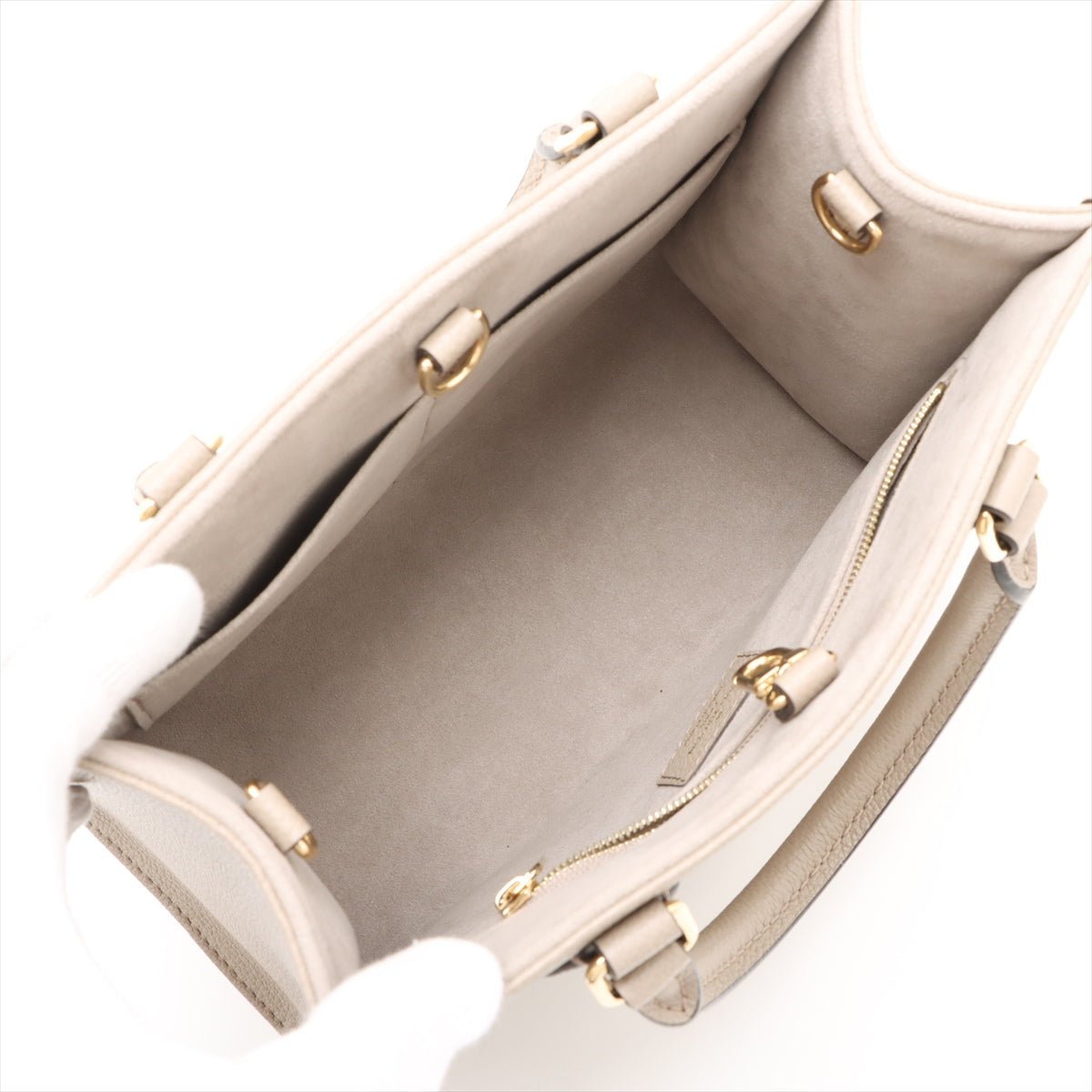 Second hand Louis Vuitton Onthego PM Calfskin Grained Leather Empreinte Tote Shoulder Bag Beige - Tabita Bags