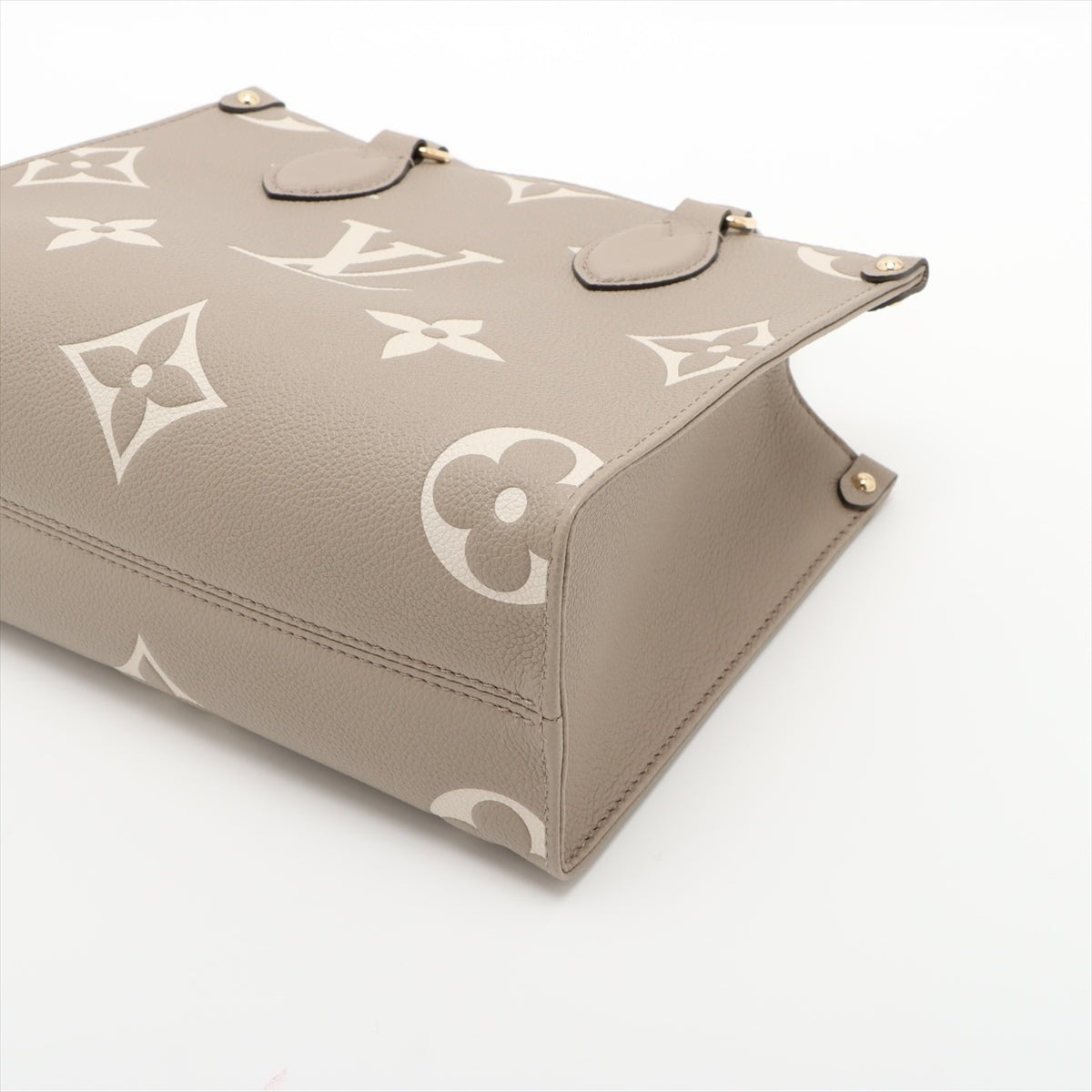 Second hand Louis Vuitton Onthego PM Calfskin Grained Leather Empreinte Tote Shoulder Bag Beige - Tabita Bags
