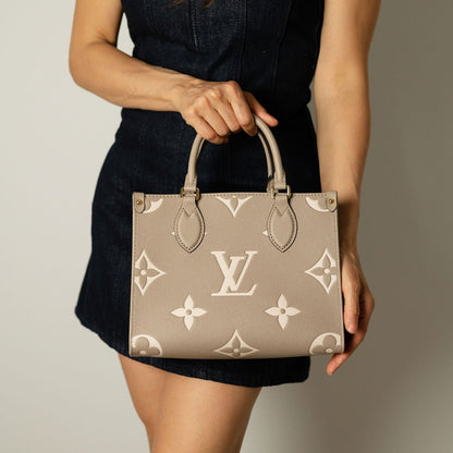 Second hand Louis Vuitton Onthego PM Calfskin Grained Leather Empreinte Tote Shoulder Bag Giant Empreinte - Tabita Bags