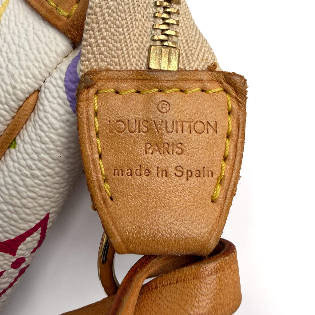 Second hand Louis Vuitton Pochette Canvas Murakami Multicolor Pouch Clutch White - Tabita Bags