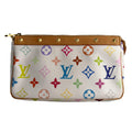 Second hand Louis Vuitton Pochette Canvas Murakami Multicolor Pouch Clutch White - Tabita Bags