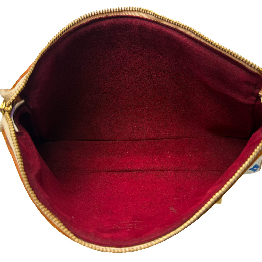 Second hand Louis Vuitton Pochette Canvas Murakami Multicolor Pouch Clutch White - Tabita Bags