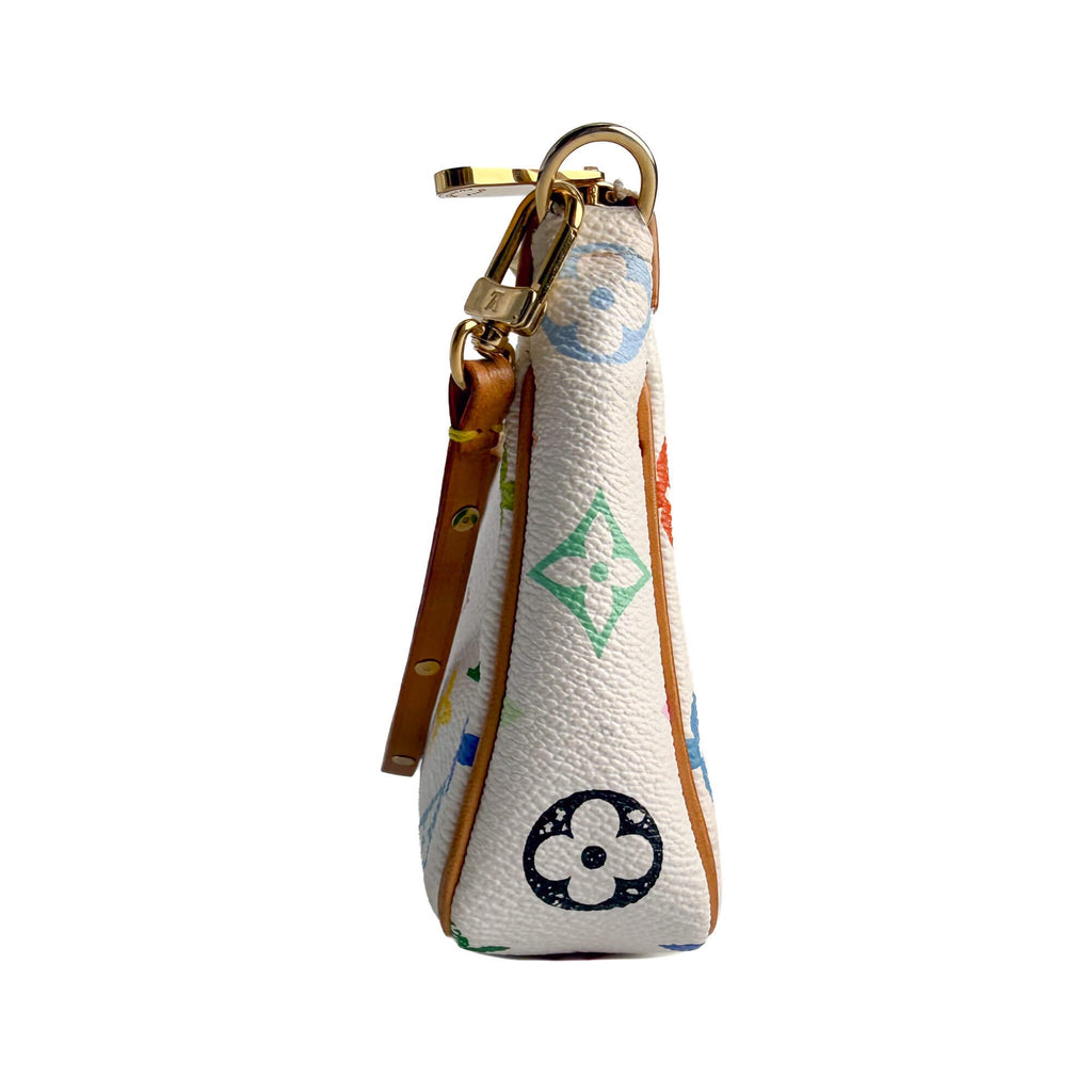 Second hand Louis Vuitton Pochette Canvas Murakami Multicolor Pouch Clutch White - Tabita Bags