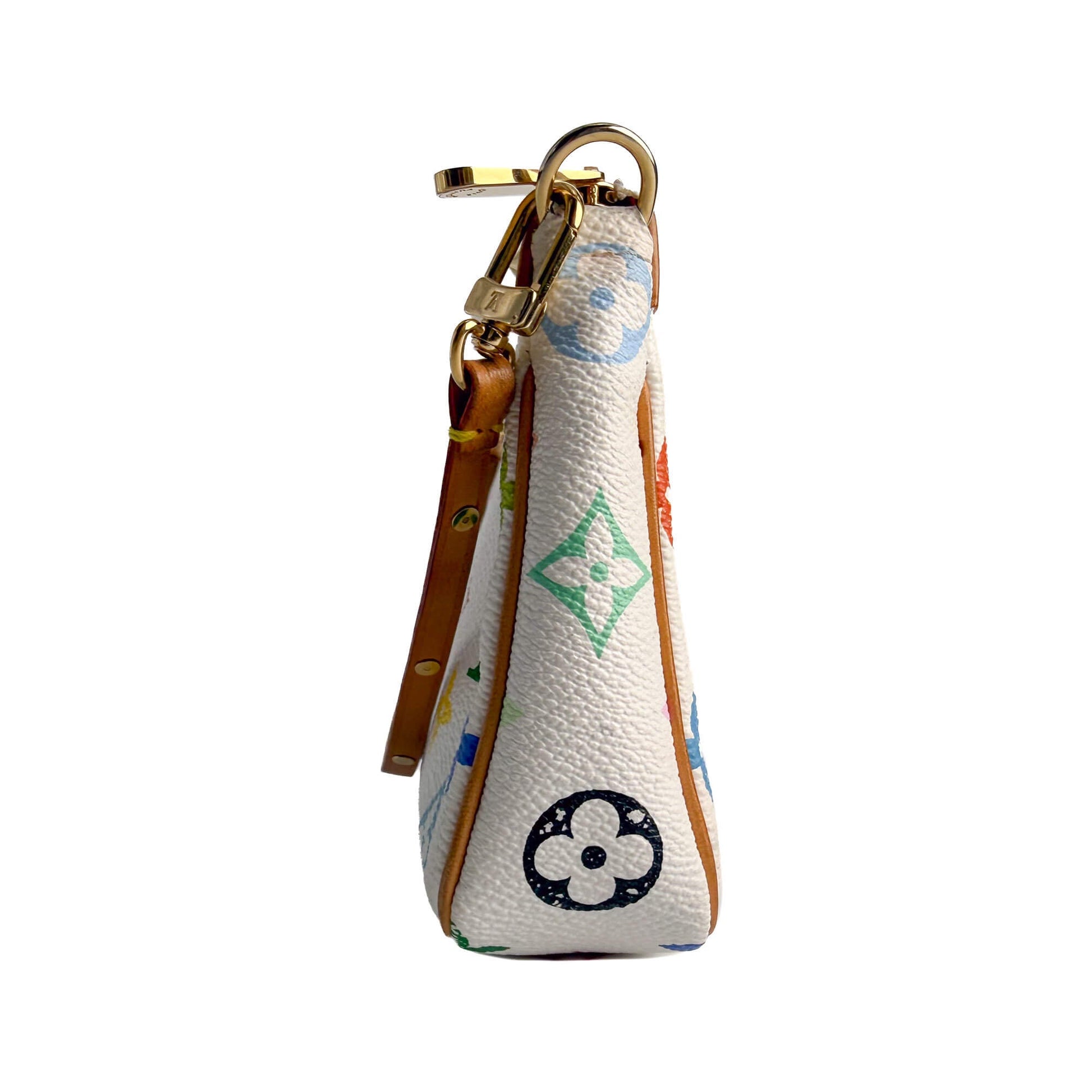 Second hand Louis Vuitton Pochette Canvas Murakami Multicolor Pouch Clutch White - Tabita Bags