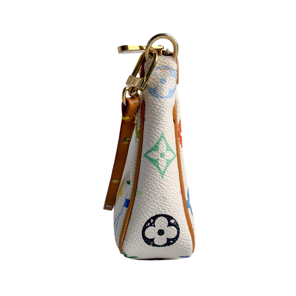 Second hand Louis Vuitton Pochette Canvas Murakami Multicolor Pouch Clutch White - Tabita Bags