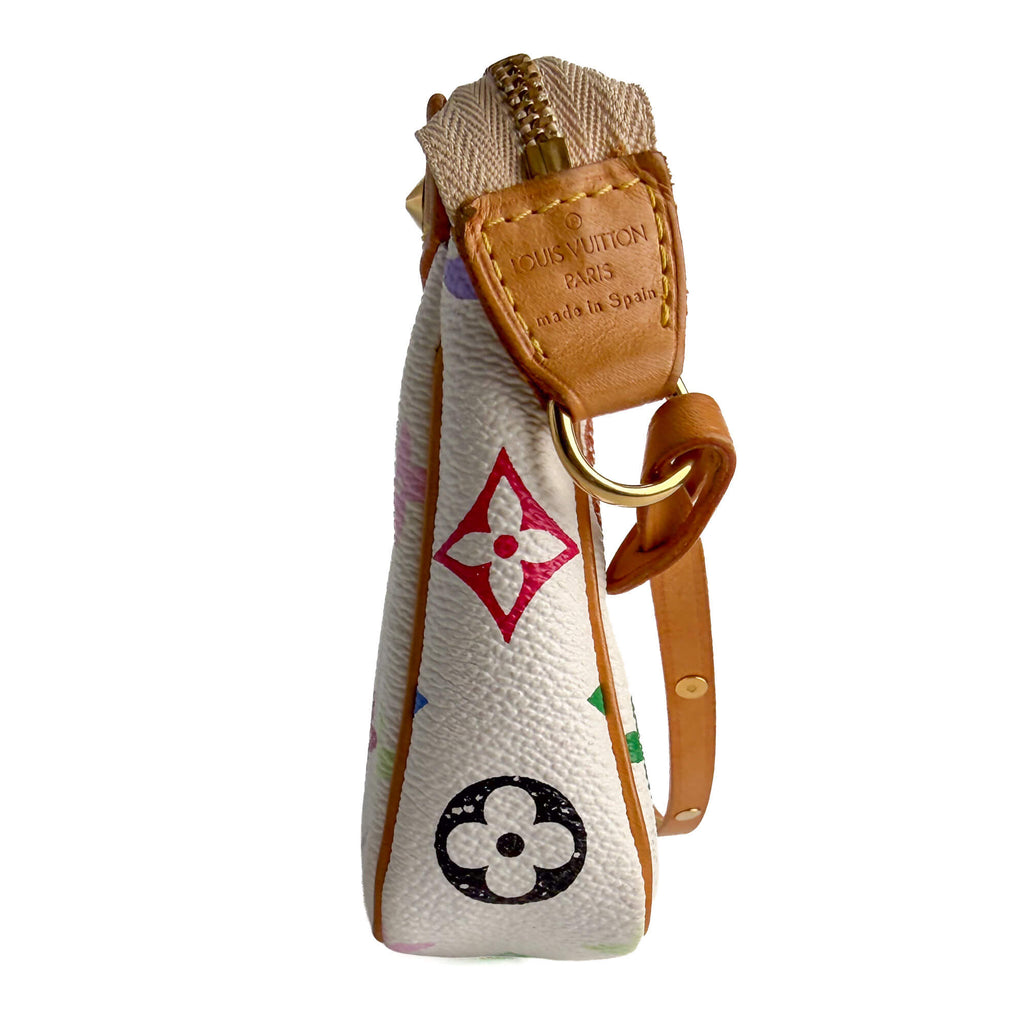Second hand Louis Vuitton Pochette Canvas Murakami Multicolor Pouch Clutch White - Tabita Bags