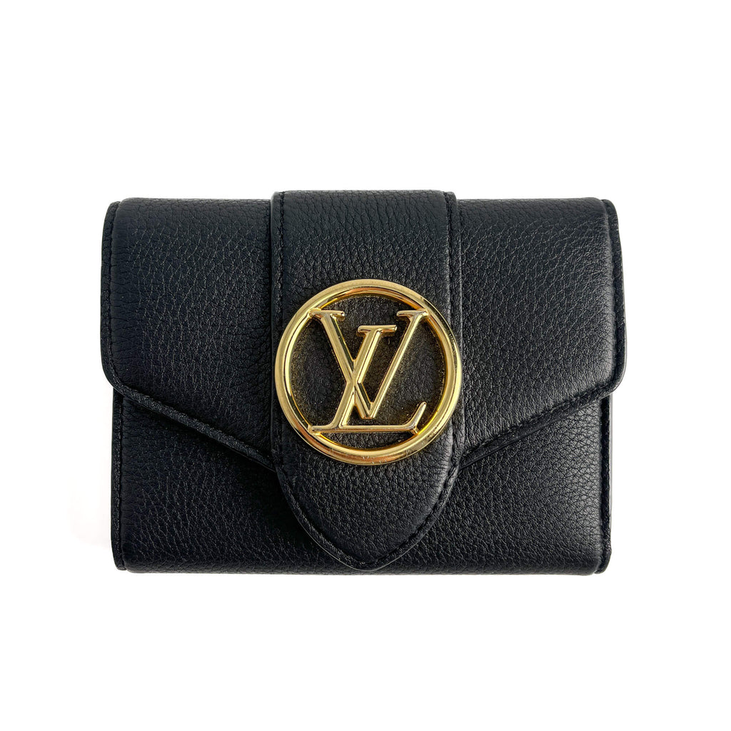 Second hand Louis Vuitton Pont 9 Calfskin Grained Leather Folding Wallet Black - Tabita Bags