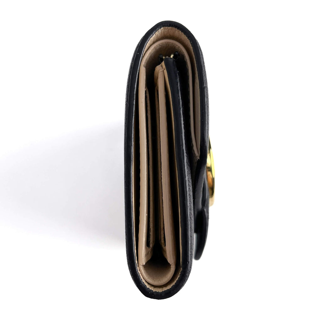 Second hand Louis Vuitton Pont 9 Calfskin Grained Leather Folding Wallet Black - Tabita Bags