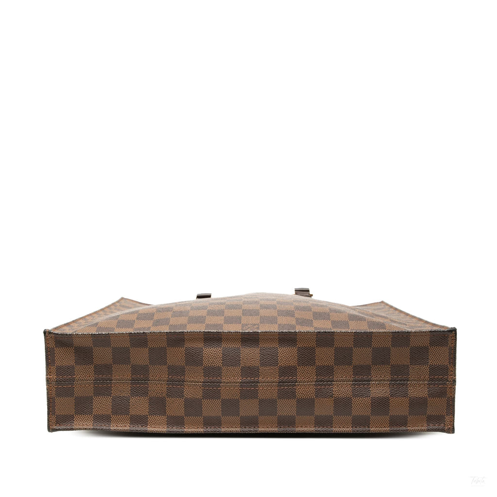 Second hand Louis Vuitton Sac Plat Leather Tote Handbag Damier Ebene - Tabita Bags