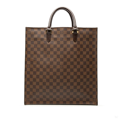 Second hand Louis Vuitton Sac Plat Leather Tote Handbag Damier Ebene - Tabita Bags