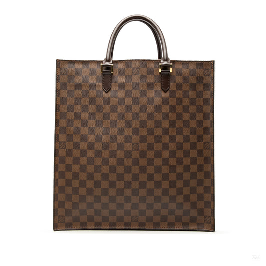 Second hand Louis Vuitton Sac Plat Leather Tote Handbag Damier Ebene - Tabita Bags