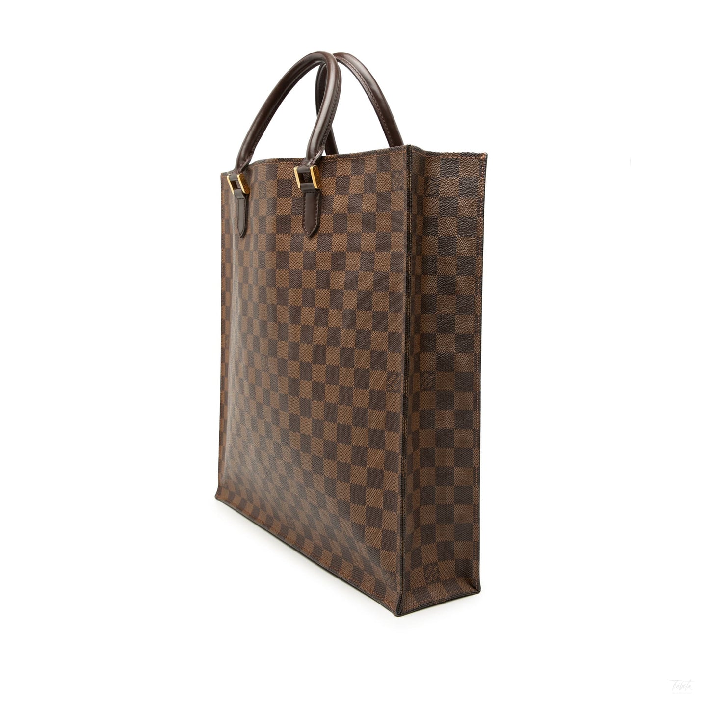 Second hand Louis Vuitton Sac Plat Leather Tote Handbag Damier Ebene - Tabita Bags