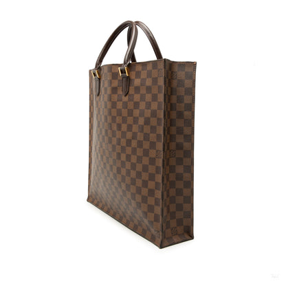 Second hand Louis Vuitton Sac Plat Leather Tote Handbag Damier Ebene - Tabita Bags