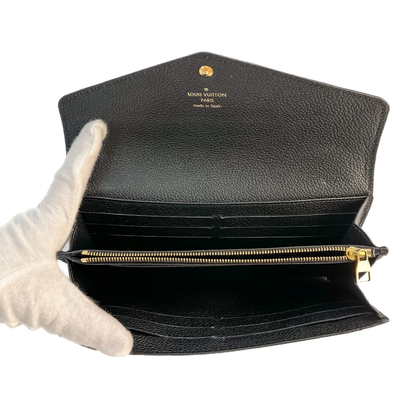 Second hand Louis Vuitton Sarah Leather Empreinte Long Wallet Black - Tabita Bags