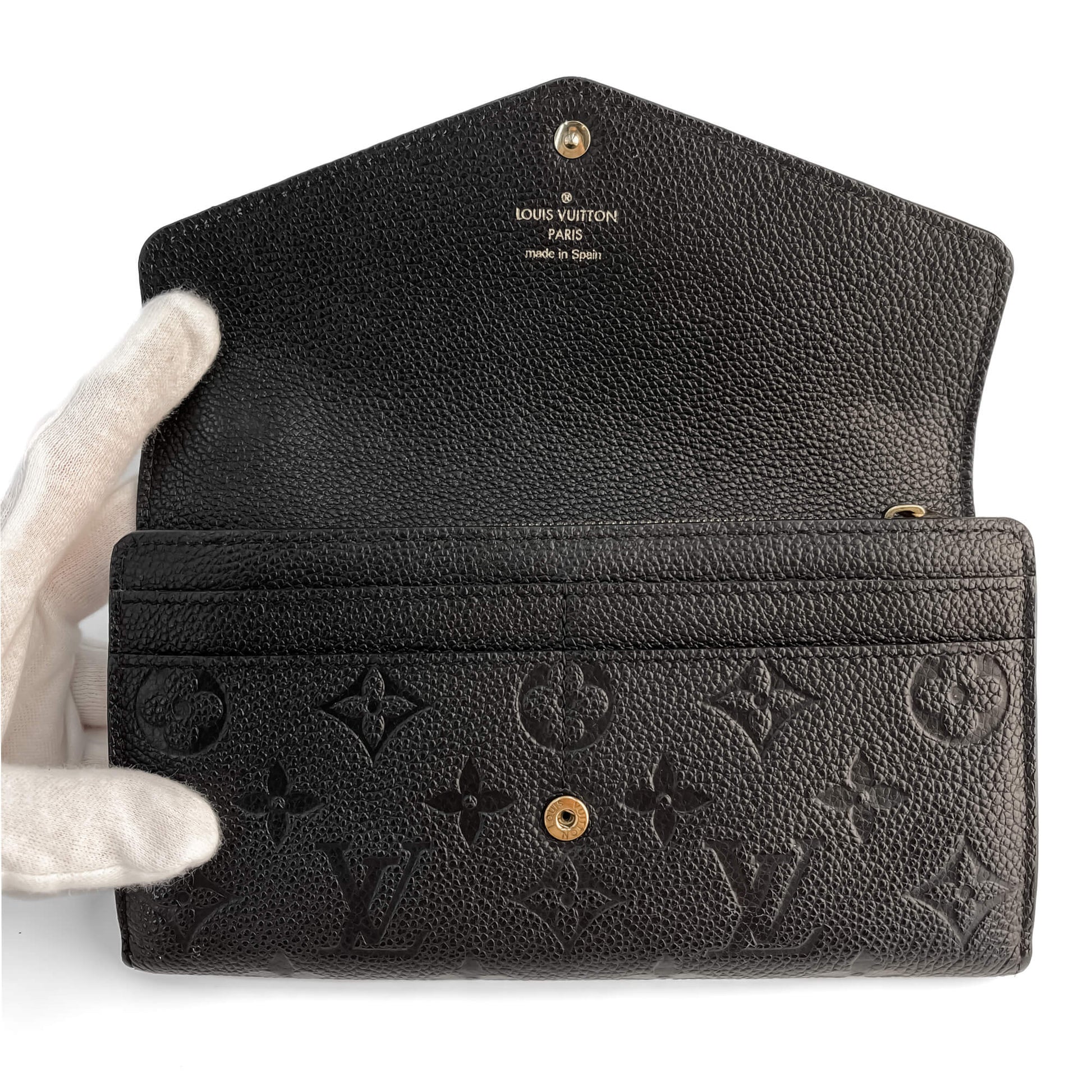Second hand Louis Vuitton Sarah Leather Empreinte Long Wallet Black - Tabita Bags