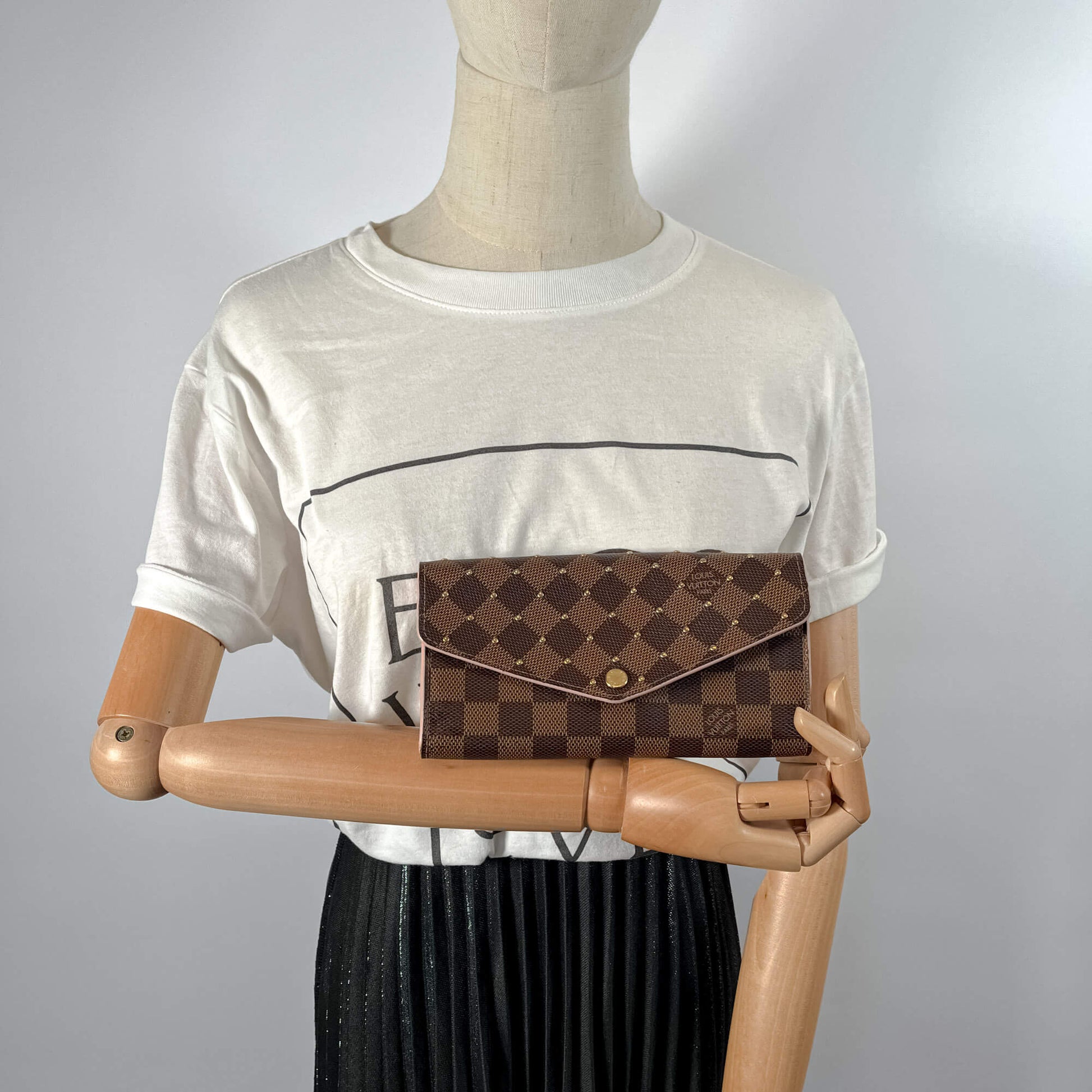 Second hand Louis Vuitton Sarah Studded Canvas Envelope Wallet Damier Ebene - Tabita Bags