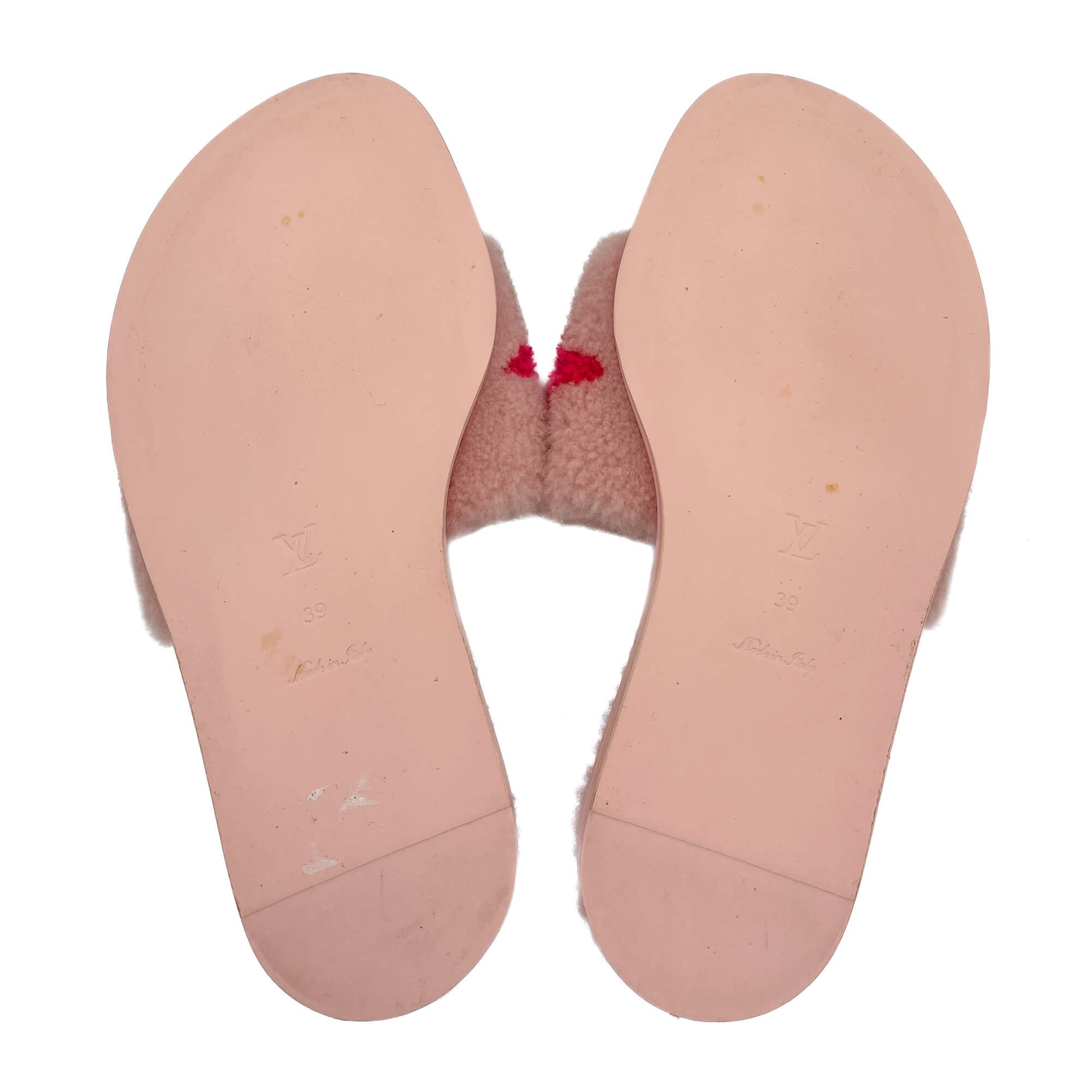 Second hand Louis Vuitton Shearling Slippers Fabric Flat Mule 39 Pink - Tabita Bags