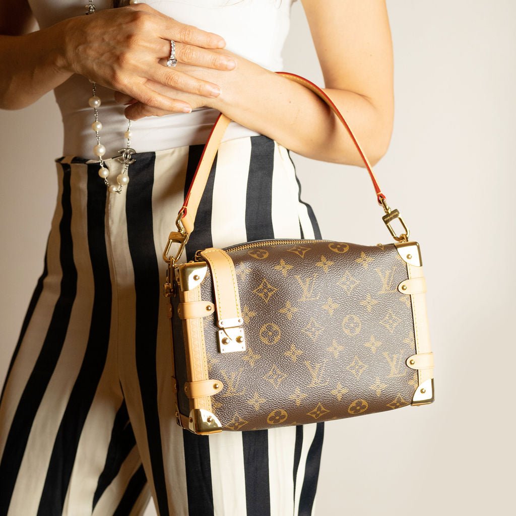 Second hand Louis Vuitton Side Trunk MM Canvas Shoulder Bag Brown - Tabita Bags