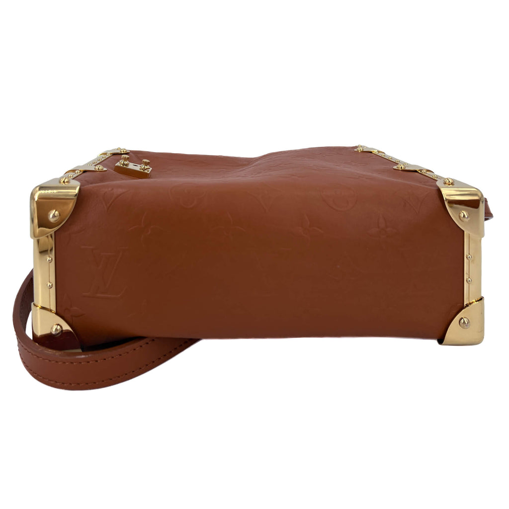 Second hand Louis Vuitton Side Trunk MM Embossed Monogram Leather Trunk Shoulder Bag Caramel - Tabita Bags