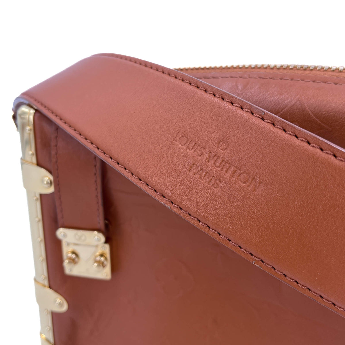 Second hand Louis Vuitton Side Trunk MM Embossed Monogram Leather Trunk Shoulder Bag Caramel - Tabita Bags