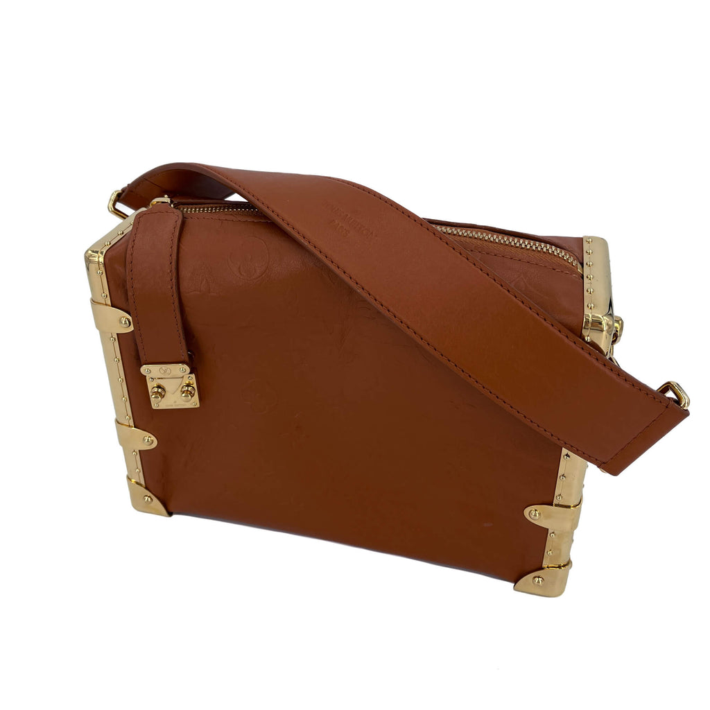 Second hand Louis Vuitton Side Trunk MM Embossed Monogram Leather Trunk Shoulder Bag Caramel - Tabita Bags