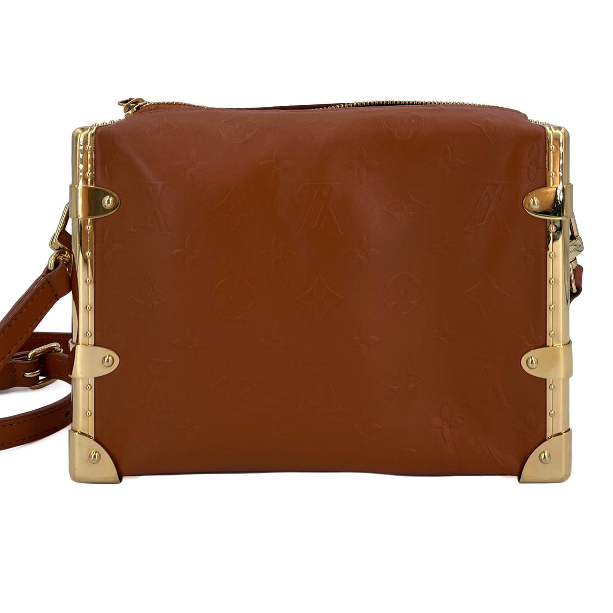 Second hand Louis Vuitton Side Trunk MM Embossed Monogram Leather Trunk Shoulder Bag Caramel - Tabita Bags