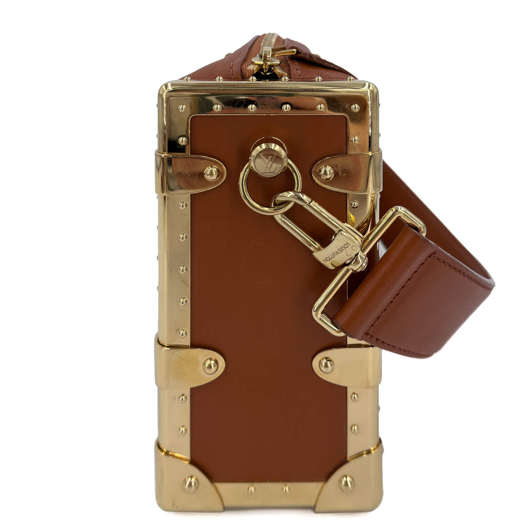 Second hand Louis Vuitton Side Trunk MM Embossed Monogram Leather Trunk Shoulder Bag Caramel - Tabita Bags