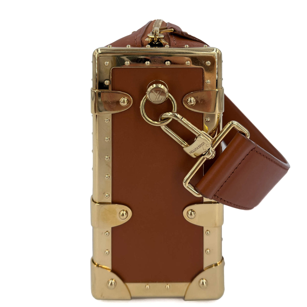 Second hand Louis Vuitton Side Trunk MM Embossed Monogram Leather Trunk Shoulder Bag Caramel - Tabita Bags