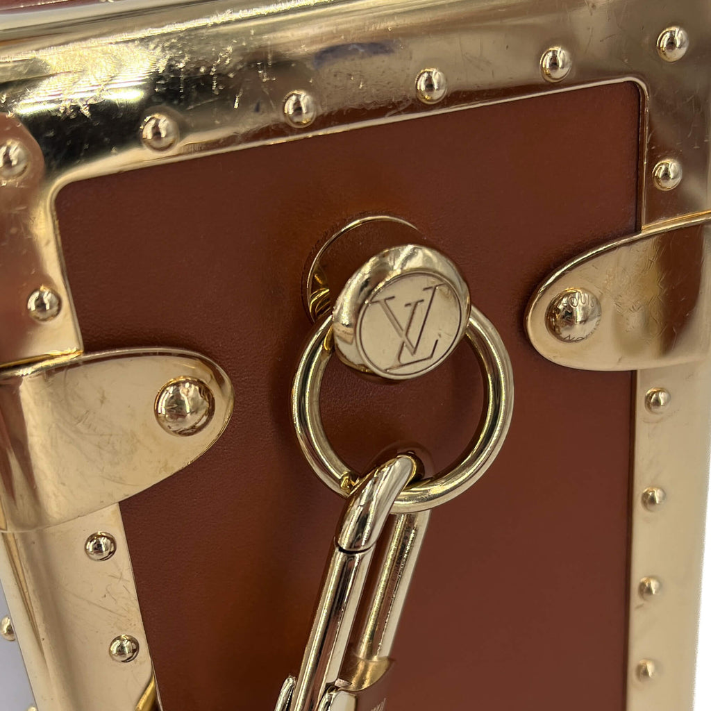 Second hand Louis Vuitton Side Trunk MM Embossed Monogram Leather Trunk Shoulder Bag Caramel - Tabita Bags