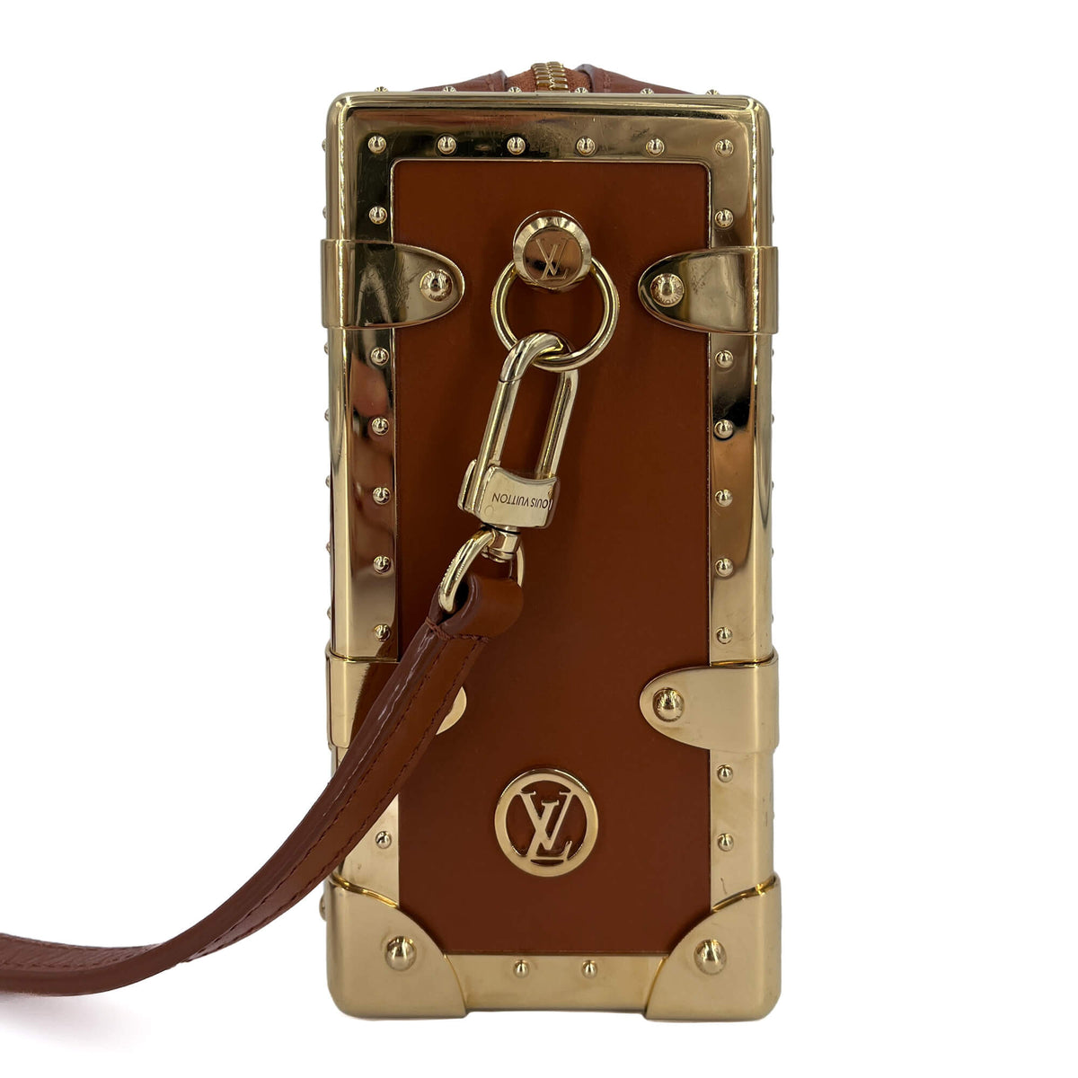 Second hand Louis Vuitton Side Trunk MM Embossed Monogram Leather Trunk Shoulder Bag Caramel - Tabita Bags