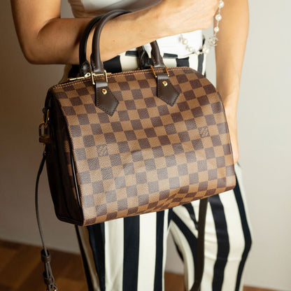 Second hand Louis Vuitton Speedy 25 Canvas Bandoulière Trunk Handbag Damier Ebene - Tabita Bags