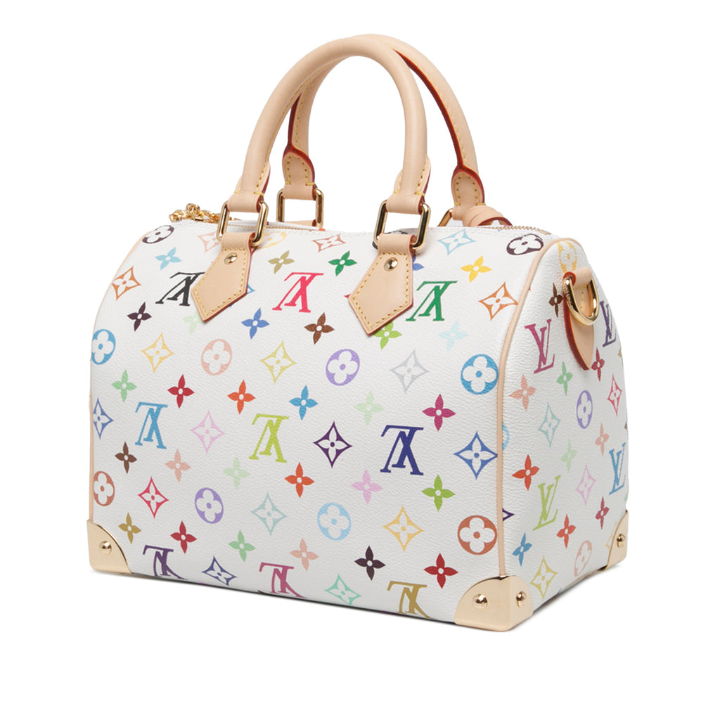 Second hand Louis Vuitton Speedy 25 Canvas Murakami Multicolor Trunk Handbag White - Tabita Bags