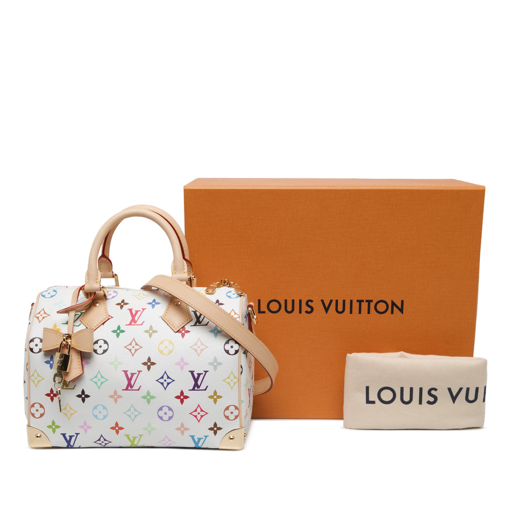 Second hand Louis Vuitton Speedy 25 Canvas Murakami Multicolor Trunk Handbag White - Tabita Bags