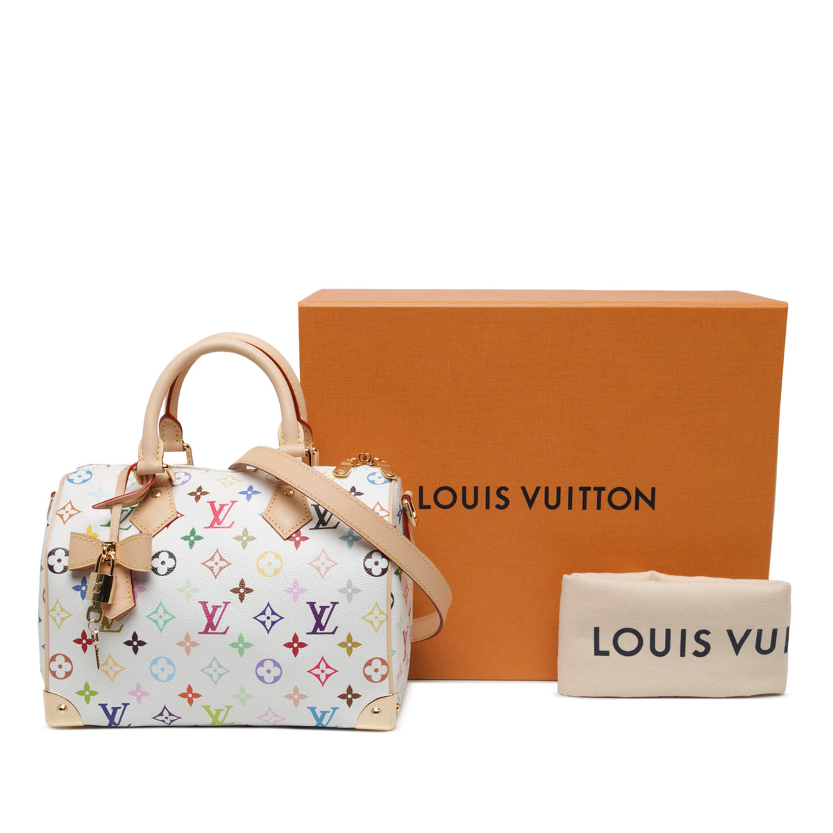 Second hand Louis Vuitton Speedy 25 Canvas Murakami Multicolor Trunk Handbag White - Tabita Bags