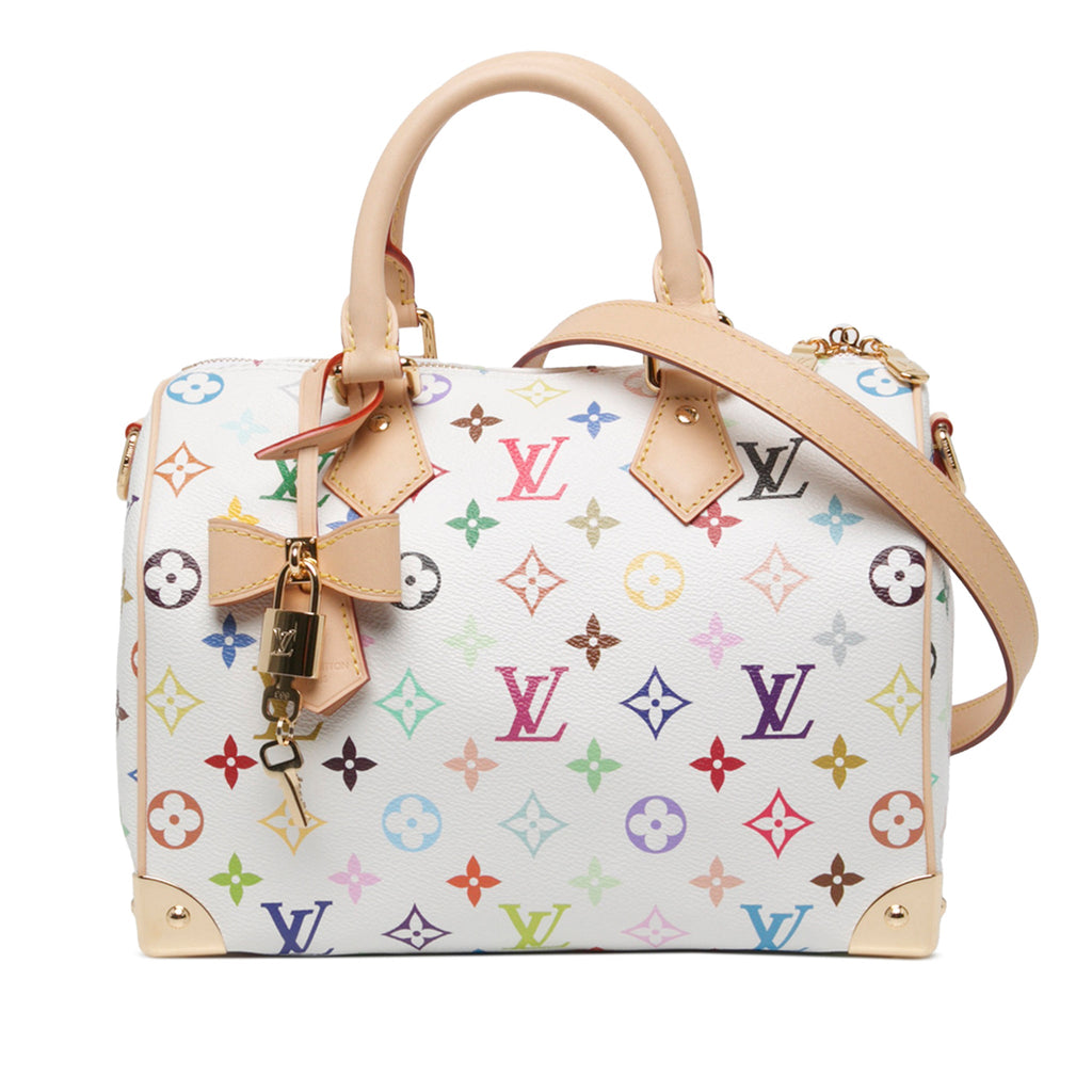 Second hand Louis Vuitton Speedy 25 Canvas Murakami Multicolor Trunk Handbag White - Tabita Bags