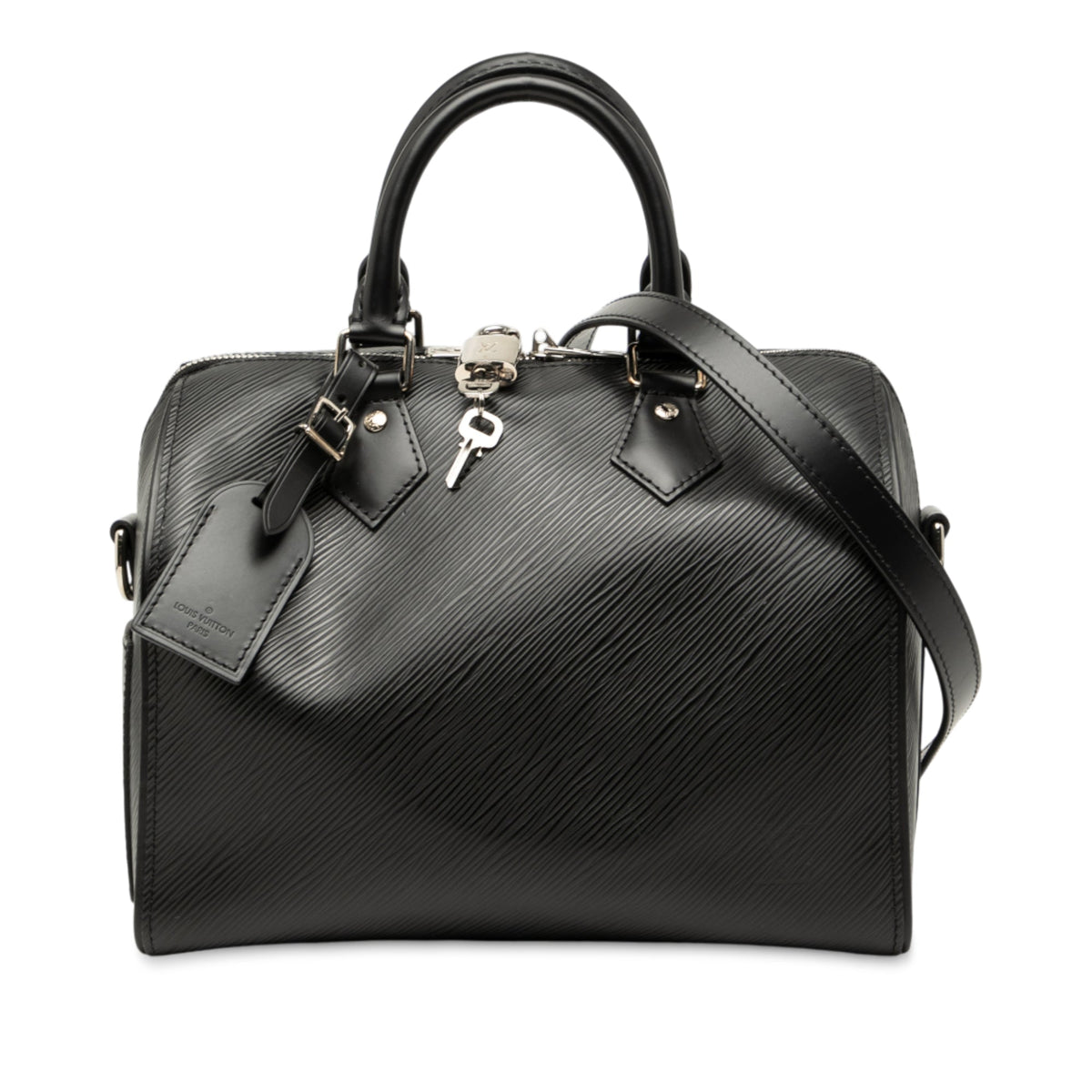 Second hand Louis Vuitton Speedy 25 Epi Leather Bandoulière Trunk Handbag Black - Tabita Bags
