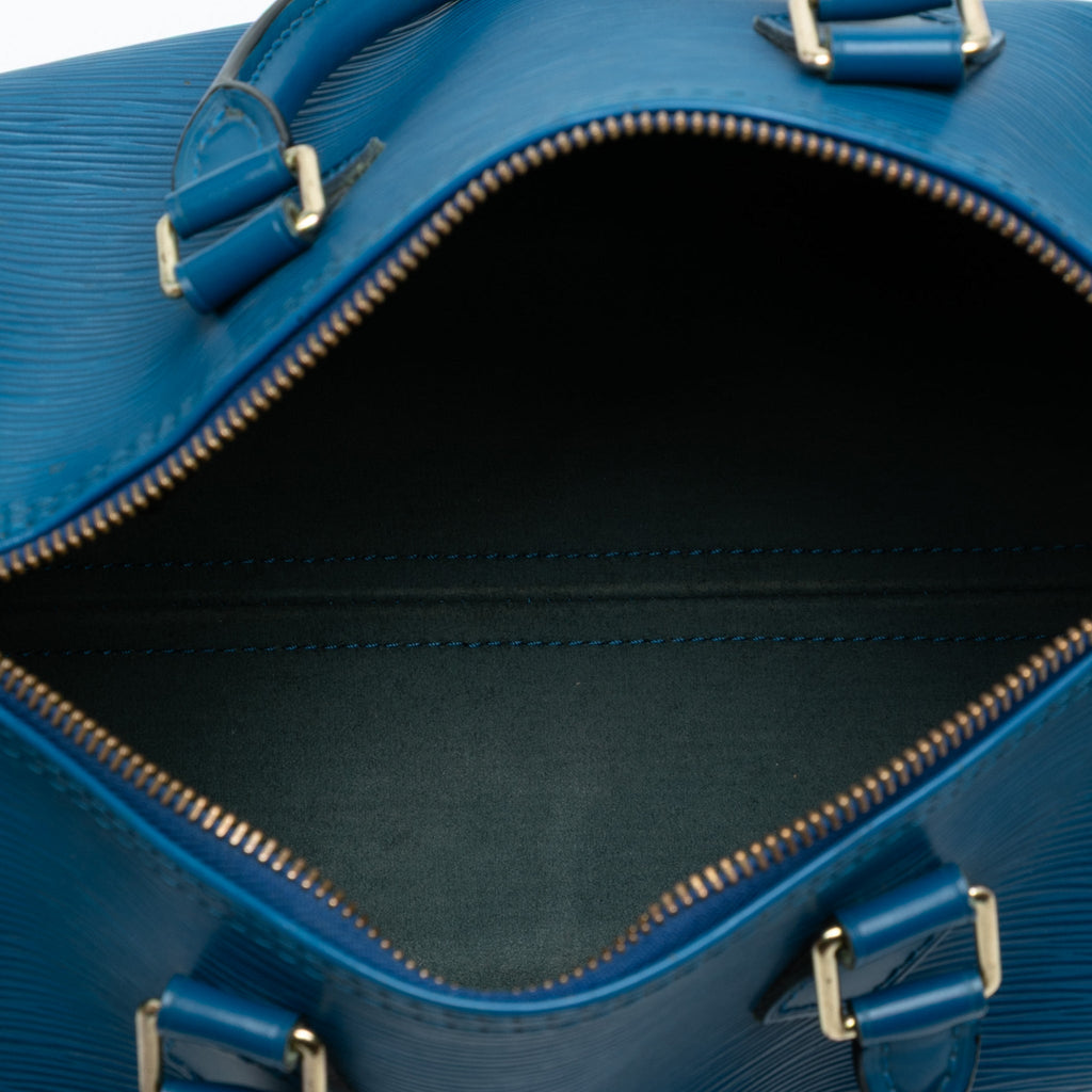 Second hand Louis Vuitton Speedy 25 Epi Leather Trunk Handbag Blue - Tabita Bags