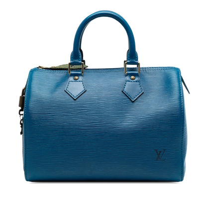 Second hand Louis Vuitton Speedy 25 Epi Leather Trunk Handbag Blue - Tabita Bags