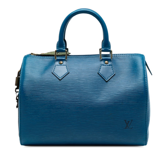 Second hand Louis Vuitton Speedy 25 Epi Leather Trunk Handbag Blue - Tabita Bags