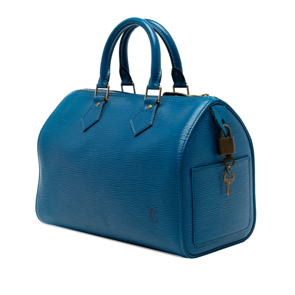 Second hand Louis Vuitton Speedy 25 Epi Leather Trunk Handbag Blue - Tabita Bags