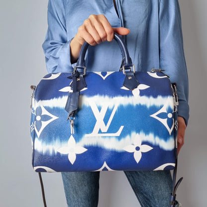 Second hand Louis Vuitton Speedy 30 By The Pool Canvas 2 - Ways Trunk Handbag Blue - Tabita Bags