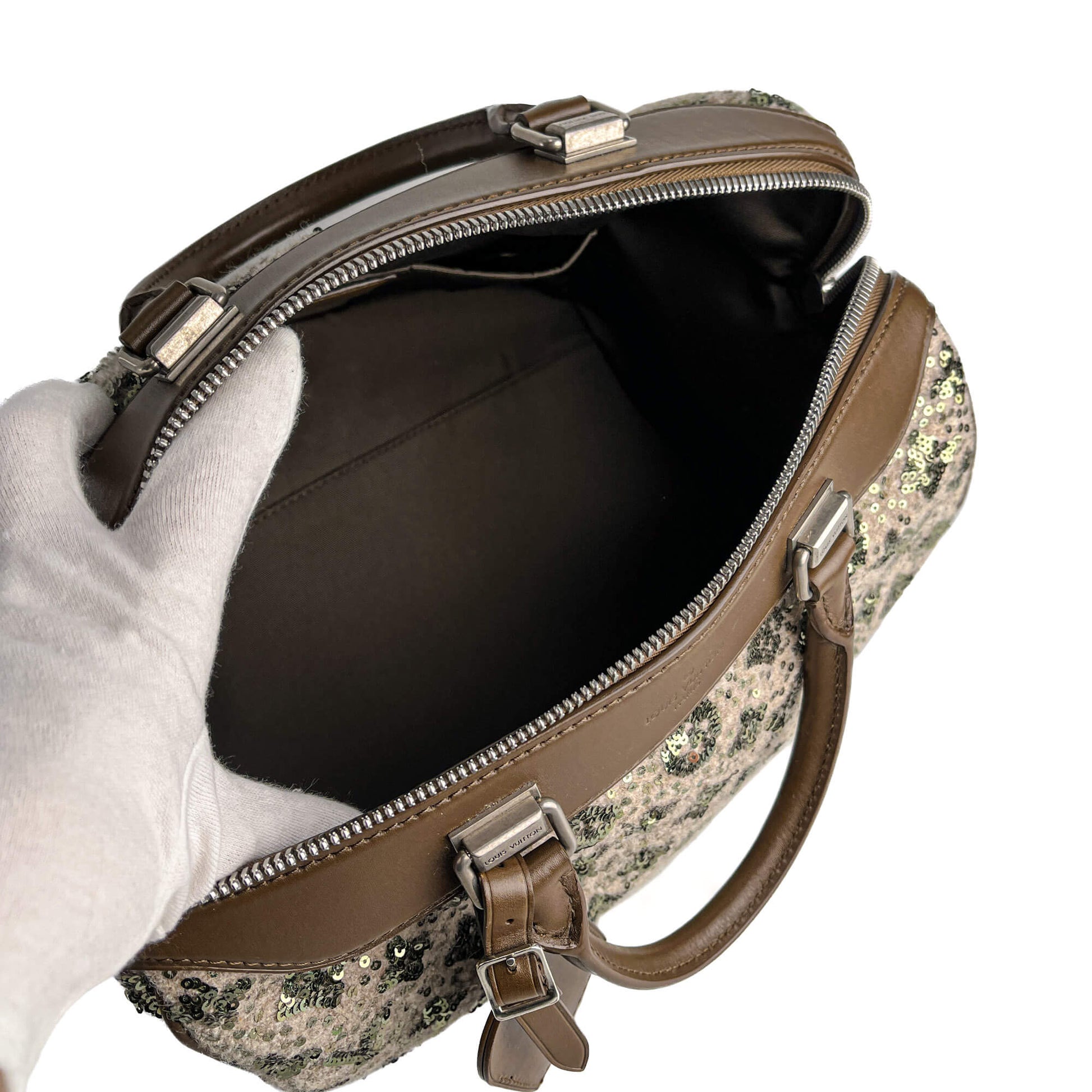 Second hand Louis Vuitton Speedy 30 Canvas Sequin Trunk Handbag Brown - Tabita Bags