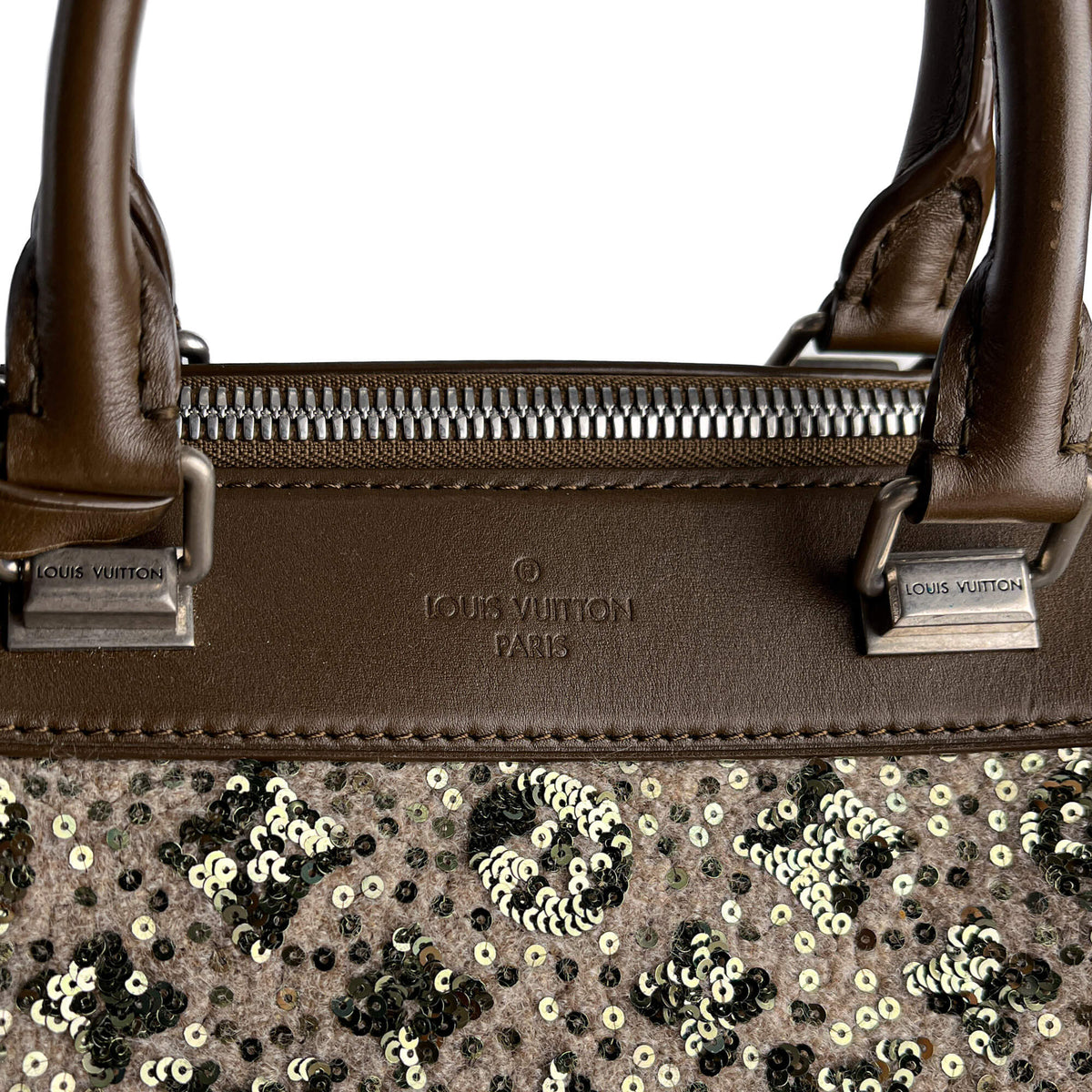 Second hand Louis Vuitton Speedy 30 Canvas Sequin Trunk Handbag Brown - Tabita Bags