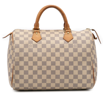Second hand Louis Vuitton Speedy 30 Canvas Vintage Trunk Handbag Damier Azur - Tabita Bags