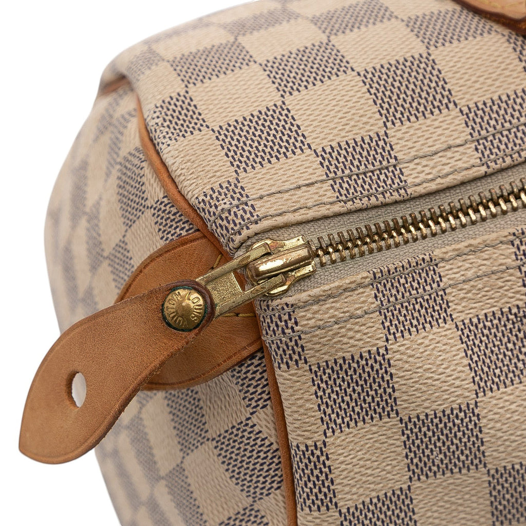 Second hand Louis Vuitton Speedy 30 Canvas Vintage Trunk Handbag Damier Azur - Tabita Bags