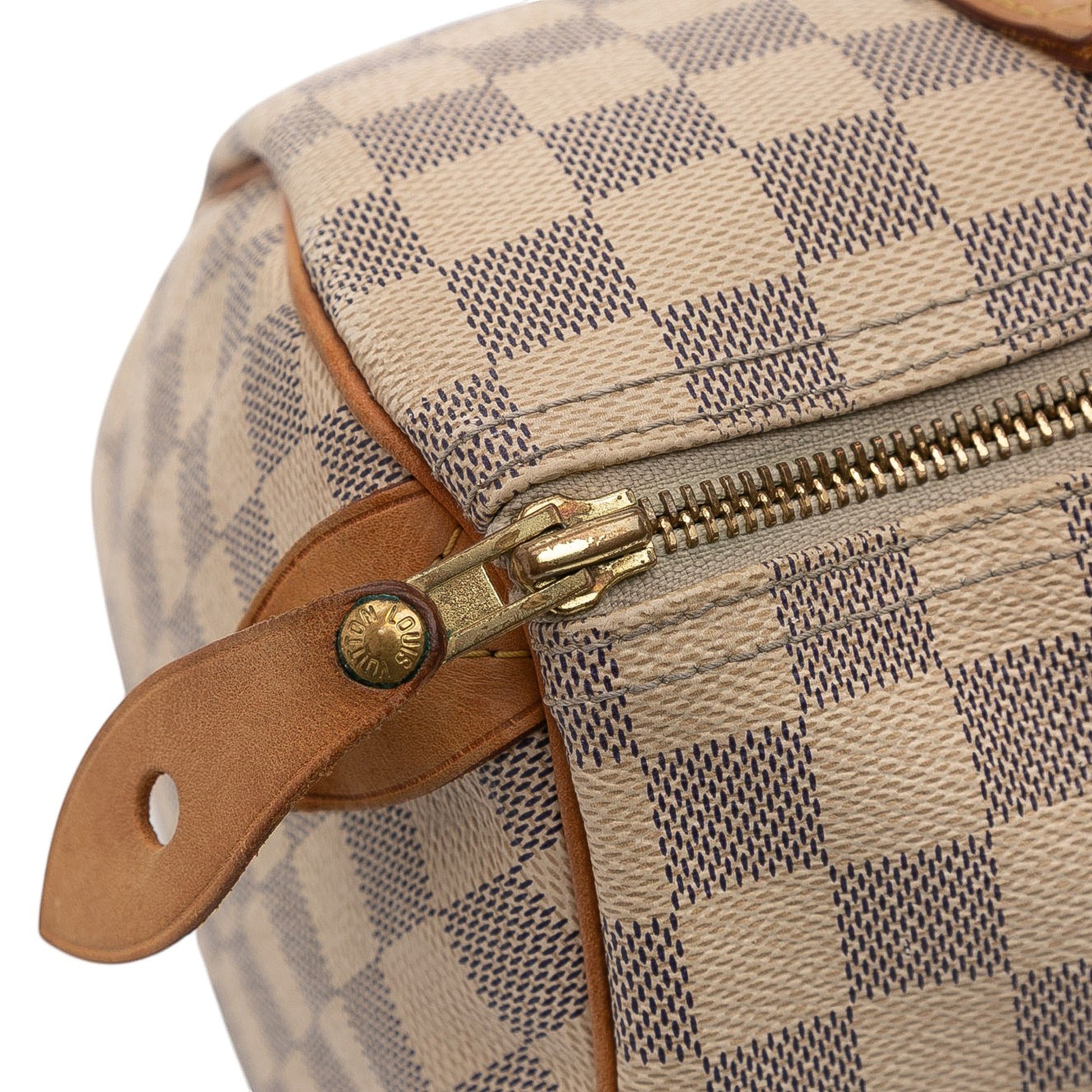 Second hand Louis Vuitton Speedy 30 Canvas Vintage Trunk Handbag Damier Azur - Tabita Bags