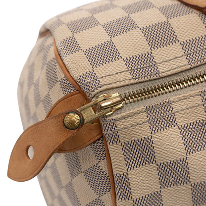 Second hand Louis Vuitton Speedy 30 Canvas Vintage Trunk Handbag Damier Azur - Tabita Bags